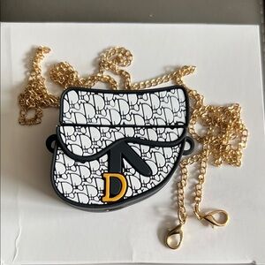 AirPods Monogram Saddle Bag Keychain Case with Gold Chain